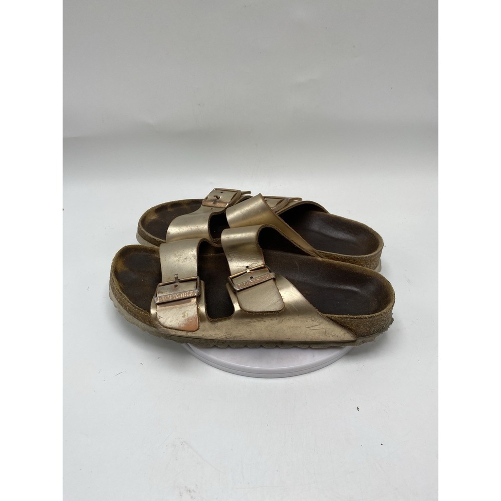 Birkenstock Sandals Women 6- 6.5 / EU 37 Arizona Birko-Flor Gold Slides 4011 - Picture 5 of 11